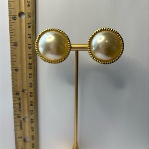 Gold and Pearl Button clip on Earrings